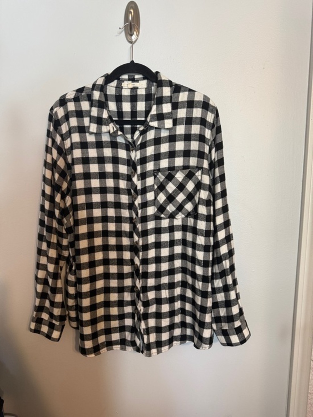 Maurices Metallic Plaid Flannel Button-Down - 2X Black & White